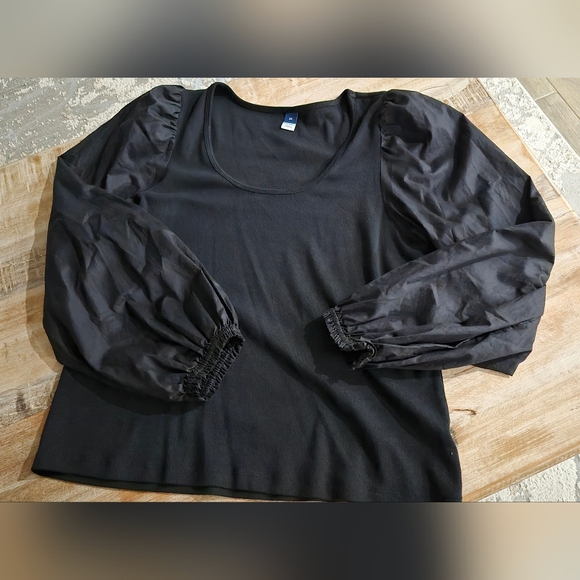 Cotton Black Puff-Sleeve Scoop Neck Women's Top 2XL - Picture 5 of 8